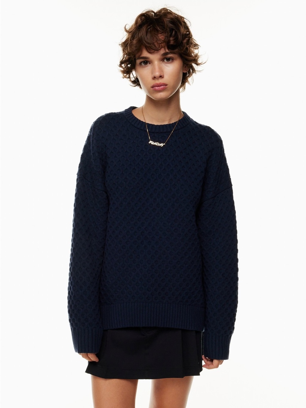Aritzia Sunday Best “Peggy” Navy Honeycomb Textured Crewneck Sweater